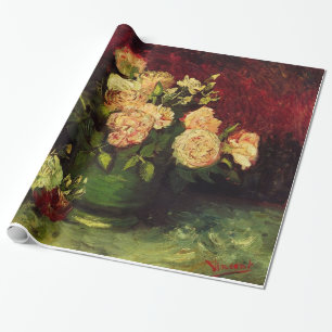Papel De Presente Tigela com Peônias e Rosas, Vincent van Gogh.