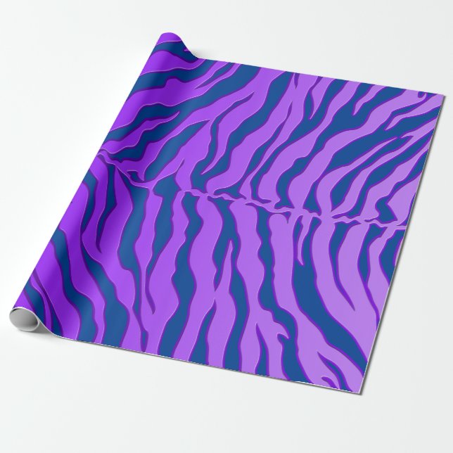 Papel De Presente Tigre Azul E Roxo Impressão Animal (Desenrolado)