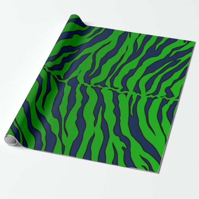 Papel De Presente Tigre Azul E Verde Impressão Animal (Desenrolado)