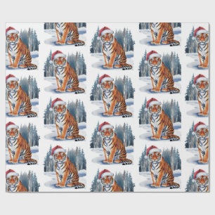 Papel De Presente Tigre da Moda com Chapéu de Papai Noel Natal