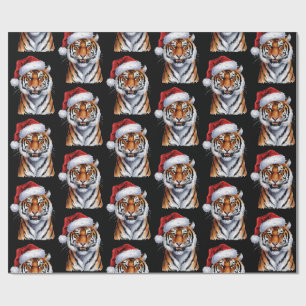Papel De Presente Tigre da Moda com Chapéu de Papai Noel Natal Preto