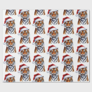 Papel De Presente Tigre da Moda com Chapéu de Papai Noel Natal Verde