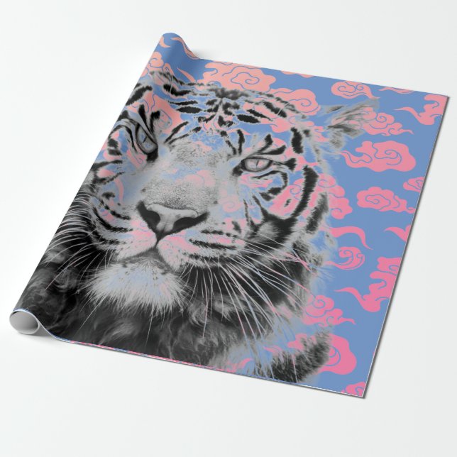 PAPEL DE PRESENTE TIGRE DE ENVIO COM NUVENS DE JAPONÊS DE PINCO (Desenrolado)