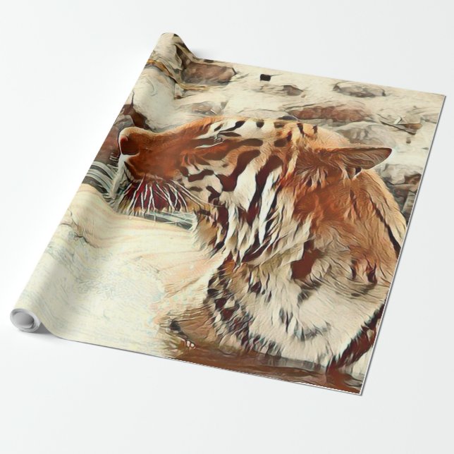 Papel De Presente tigre de natação de cor quente (Desenrolado)