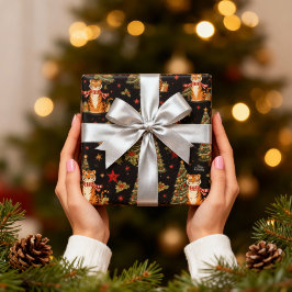 Papel De Presente Tigre de Natal Vintage com Árvore de Natal Preta