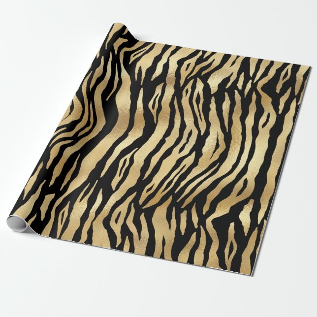 Papel De Presente Tigre-Dourado-preto-moderno faz strippers Aniversá (Desenrolado)