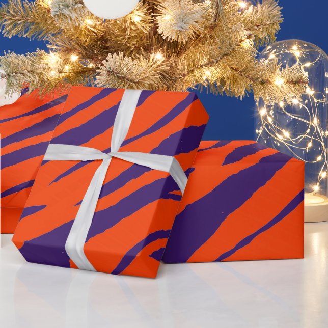 Papel De Presente Tigre MVB Design- Laranja e púrpura (Feriados)