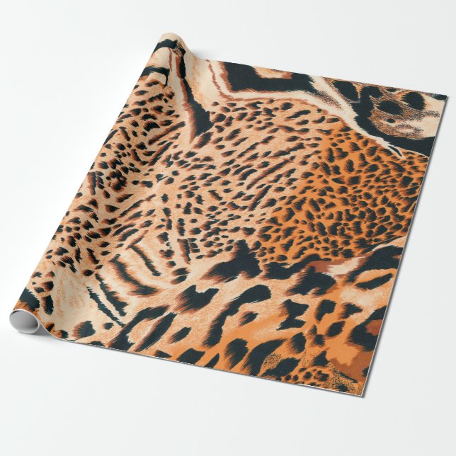 Papel De Presente Tigre sem costura, leopardo e onça-pintada. Texto  (Desenrolado)