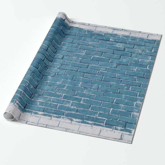 Papel De Presente Tijolos de cinza pintados em azul (Desenrolado)