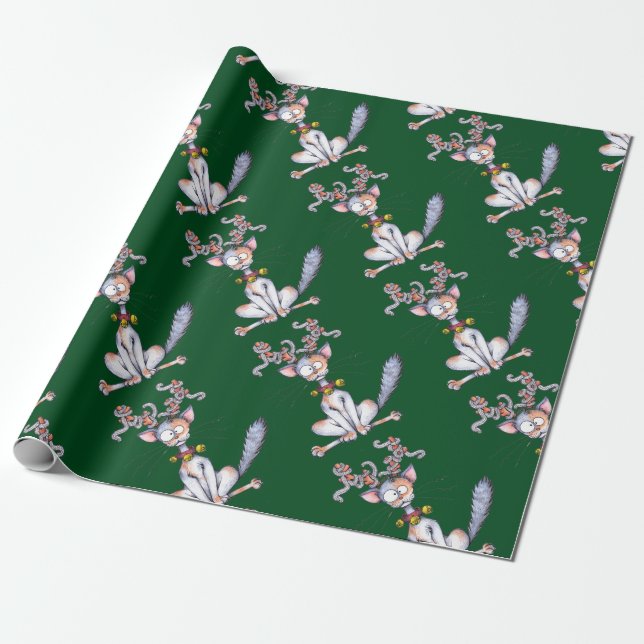 Papel De Presente Tinsel Tangled Natal Cat (Desenrolado)