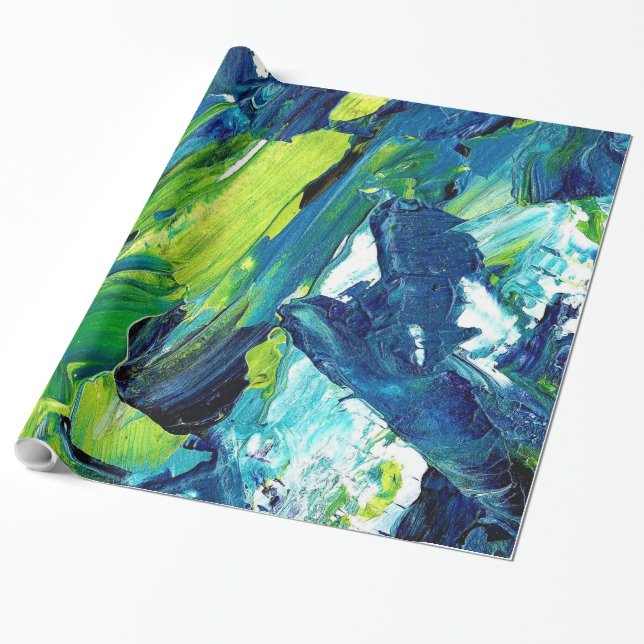 Papel De Presente Tinta Acrílica Abstrata em Azul (Desenrolado)