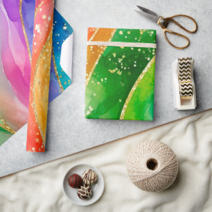 Papel De Presente Tinta Alcoólica Brilhante com Arco-íris em Aquarel