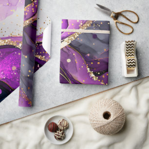 Papel De Presente Tinta Alcoólica Brilhante Roxo e Dourado Aquarela