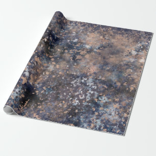 Papel De Presente Tinta Azul e Dourado Rosa com Manchas Abstratas Gl