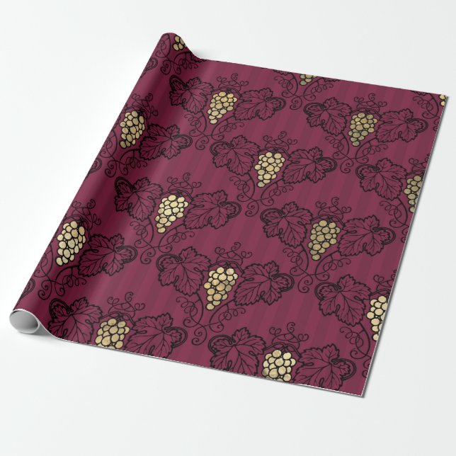 Papel De Presente Tinta Borgonha e tema de vinho dourado (Desenrolado)