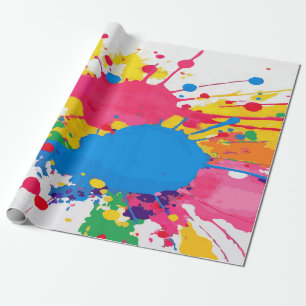 Papel De Presente Tinta Colorida Rosa, Amarela e Azul com Efeito de