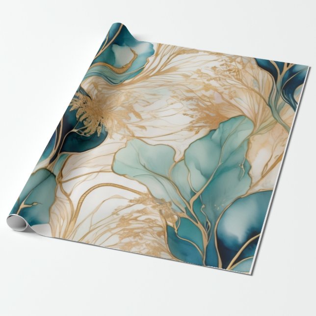 Papel De Presente Tinta de abstrato com limites Dourados (Desenrolado)