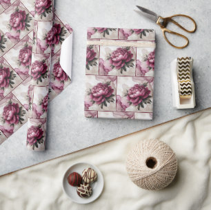 Papel De Presente Tinta de Álcool Rosa de Peony