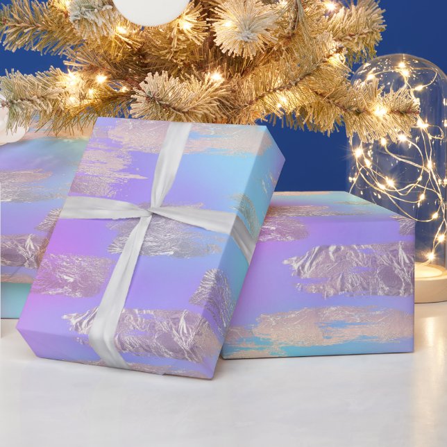 Papel De Presente Tinta Iridescente Roxa e Azul e Folha de Ouro Rosa (Feriados)