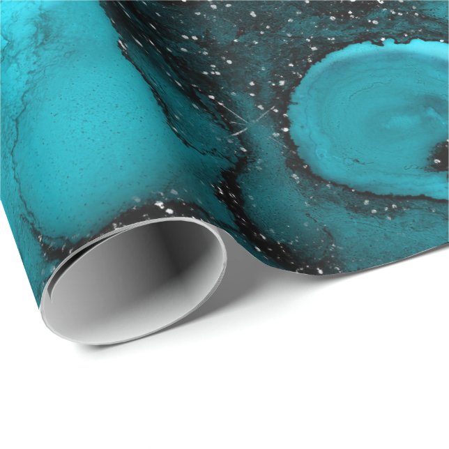 Papel De Presente Tinta Líquida Tinta Azul Sapphire Preto Glam (Ponta do rolo)