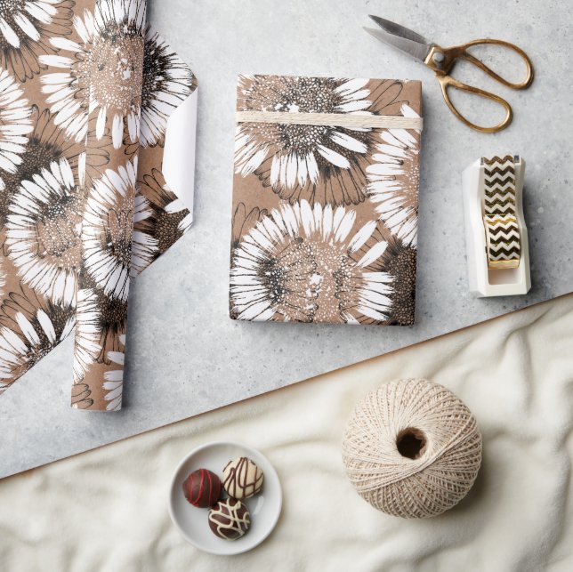 Papel De Presente Tinta preta e branca Daisy Kraft Papel artístico  (Artesanato)