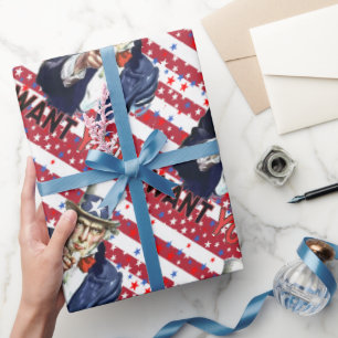 Papel De Presente Tio Sam, quero você com estrelas e riscas