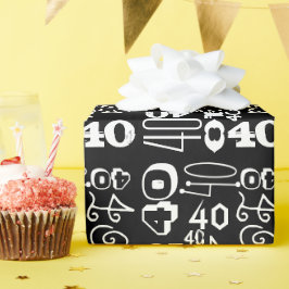 Papel De Presente Tipografia aniversário de 40 anos Preta