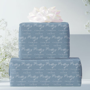 Papel De Presente Tipografia Azul Chic Dusty Casamento Personalizado