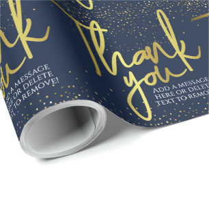 Papel De Presente Tipografia Azul Dourado Obrigado