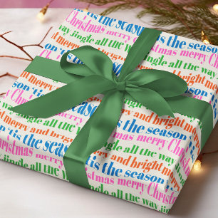 Papel De Presente Tipografia Colorida de Natal Alegre e Brilhante