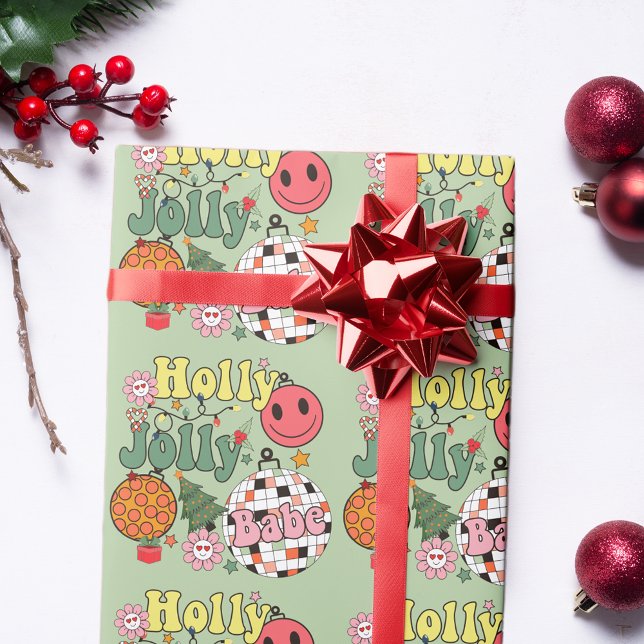 Papel De Presente Tipografia de Holly Jolly Babe Retro 70 (Criador carregado)