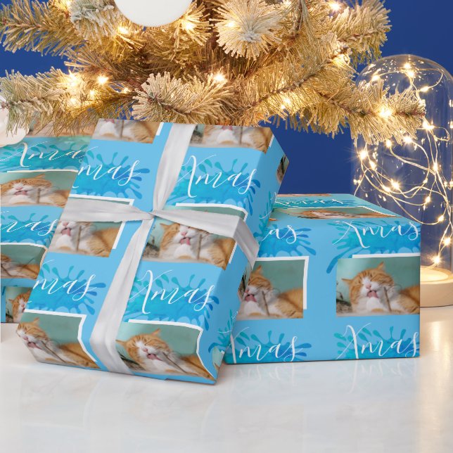 Papel De Presente Tipografia de Natal de Foto de Gato Fofo (Feriados)