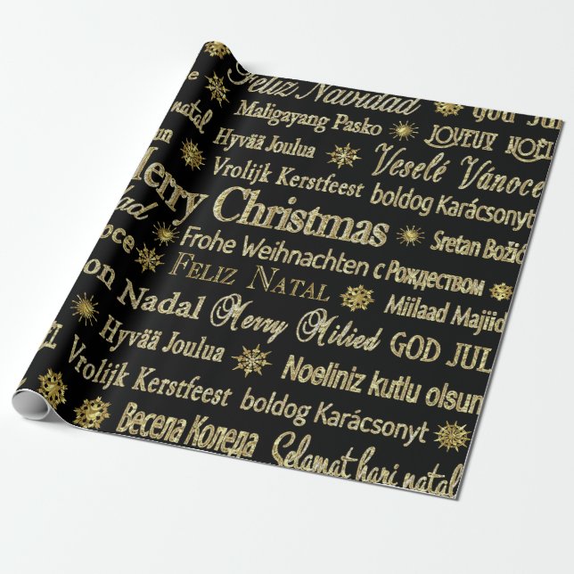 Papel De Presente Tipografia de Natal Dourada e alegre (Desenrolado)