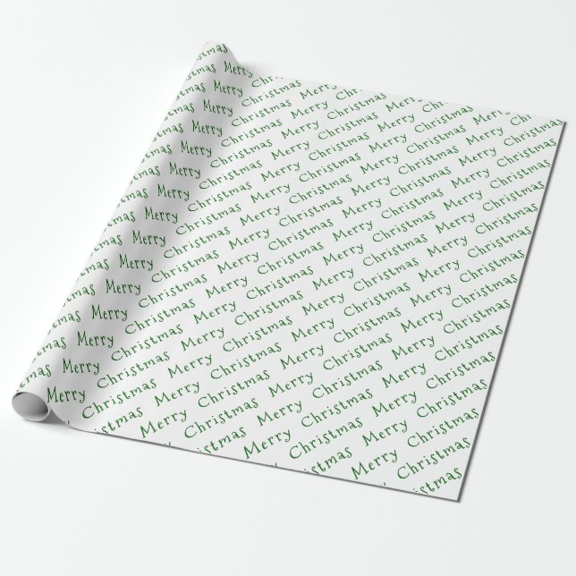 Papel De Presente Tipografia de Natal Verde Escuro em Branco (Desenrolado)