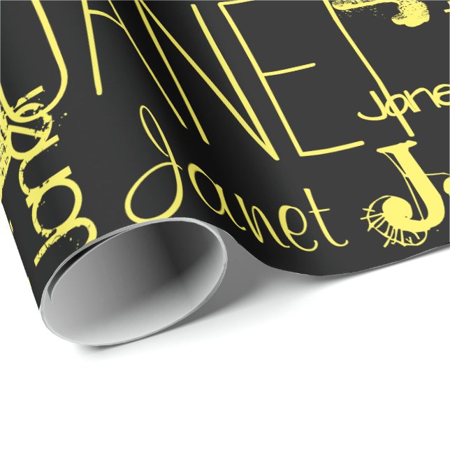 Papel De Presente Tipografia de Nome Personalizado - Amarelo (Ponta do rolo)