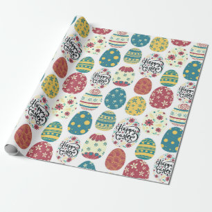 Papel De Presente Tipografia do Felz pascoa de Ovos Coloridos