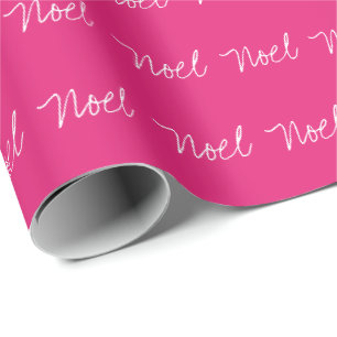 Papel De Presente Tipografia mínima noel magenta branca  