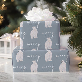 Papel De Presente Tipografia Moderna do Urso Polar de Aquarela Natal