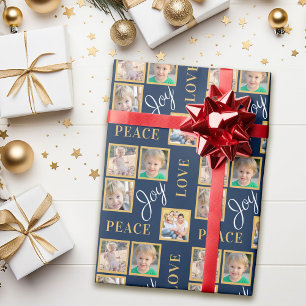 Papel De Presente Tipografia Peace Joy Love   4 Foto de Natal Azul