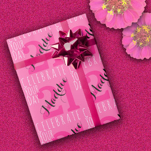 Papel De Presente Tipografia Rosa aniversário de 21 anos moderna