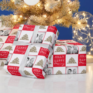 Papel De Presente Tipografia Vermelha Festiva Árvore de Natal Foto d