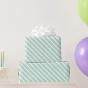 Papel De Presente Tiras brancas oblíquas verdes e verdes da menta d