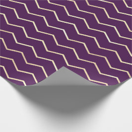 Papel De Presente Tiras Cevron Linha Dourada Violeta Metálica Roxa
