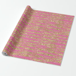 Papel De Presente Tiras de Brilho Douradas Rosa