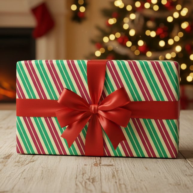 Papel De Presente Tiras de Caneta de Candy (Candy Cane Stripe Wrapping Paper)