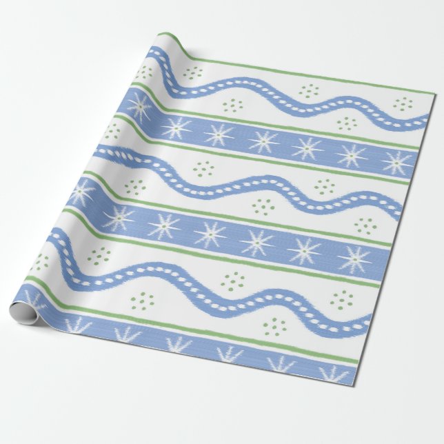 Papel De Presente Tiras de espiral azuis e verdes (Desenrolado)