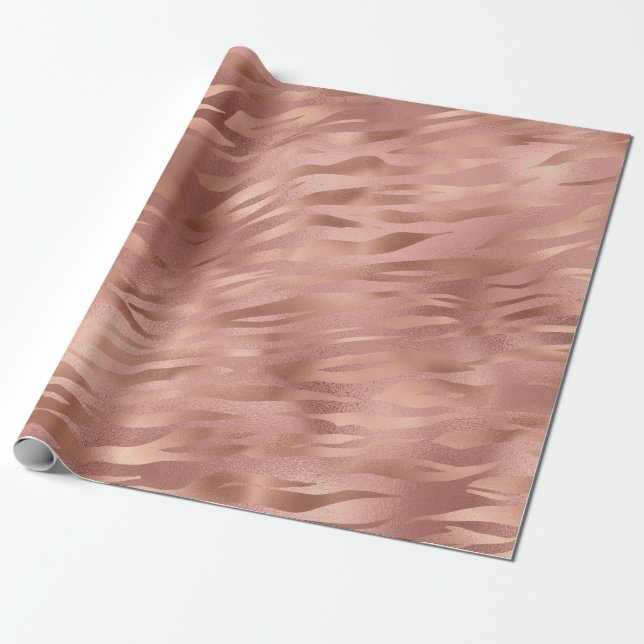 Papel De Presente Tiras de Tigre rosa Gold (Desenrolado)