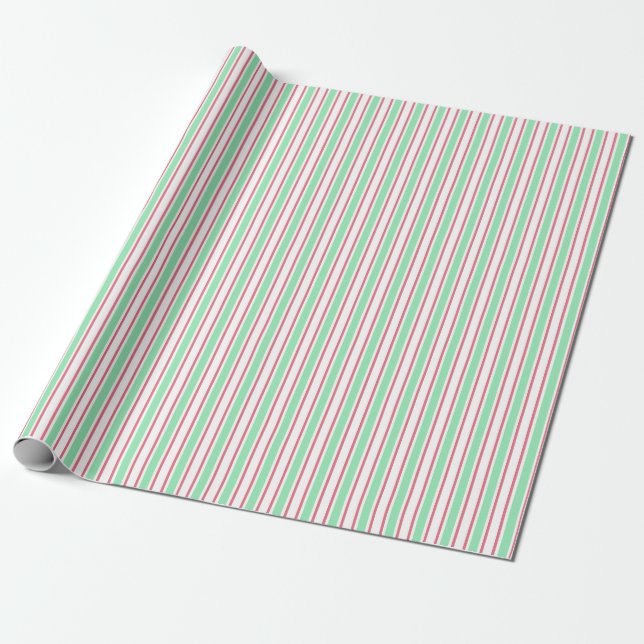 Papel De Presente Tiras doces brancas, cor-de-rosa e brancas (Desenrolado)