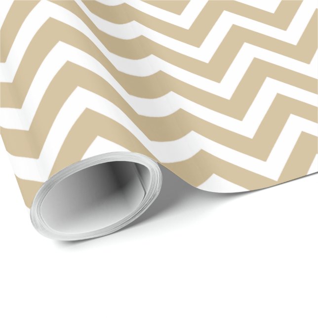 Papel De Presente Tiras onduladas Chevron em Dourado e Branco Natal (Ponta do rolo)