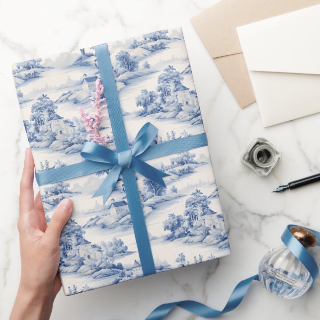 Papel De Presente Toalete Azul e Marfim (Presentear)